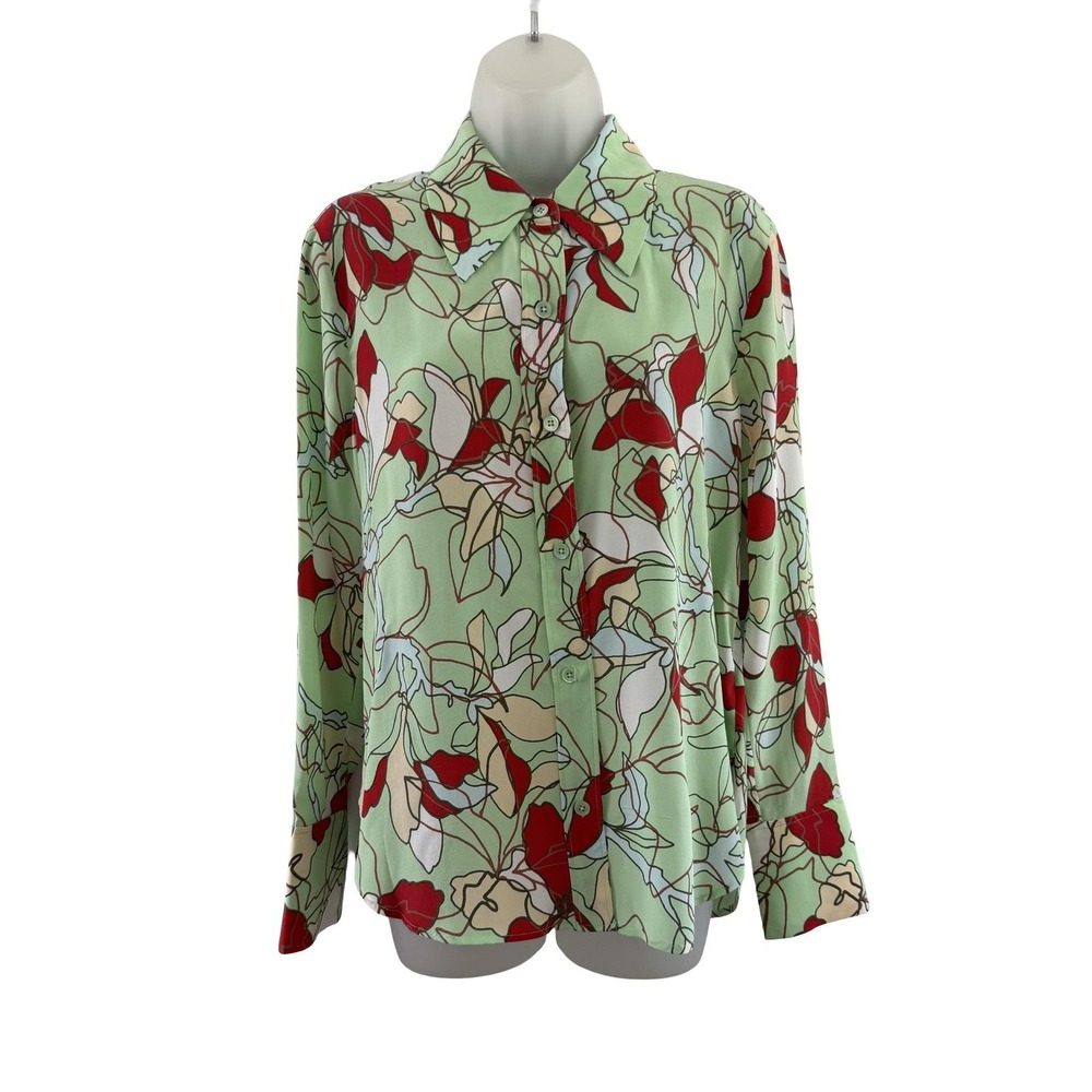Equipment Femme Leona Shirt Womens Small Green Ash Floral Silk Long Sleeve Top